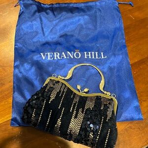 Verano Hill navy and gold sequined purse with dust bag.